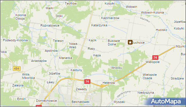 mapa Kępa gmina Drużbice, Kępa gmina Drużbice na mapie Targeo