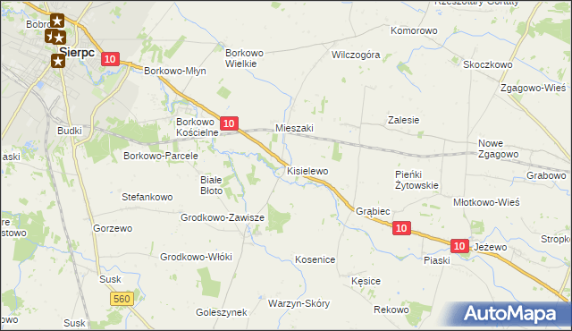 mapa Kisielewo gmina Sierpc, Kisielewo gmina Sierpc na mapie Targeo