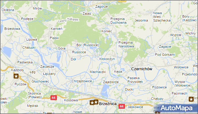 mapa Kłokoczyn gmina Czernichów, Kłokoczyn gmina Czernichów na mapie Targeo