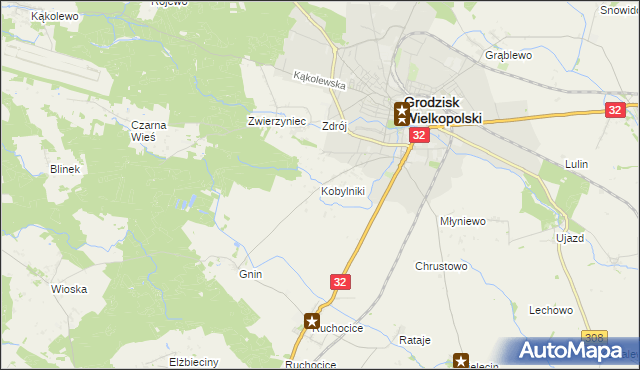 mapa Kobylniki gmina Grodzisk Wielkopolski, Kobylniki gmina Grodzisk Wielkopolski na mapie Targeo