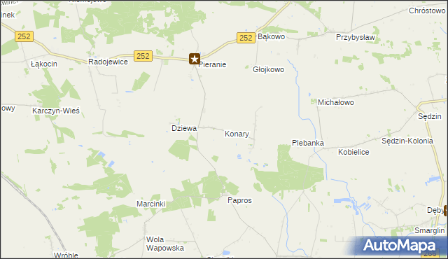 mapa Konary gmina Dąbrowa Biskupia, Konary gmina Dąbrowa Biskupia na mapie Targeo