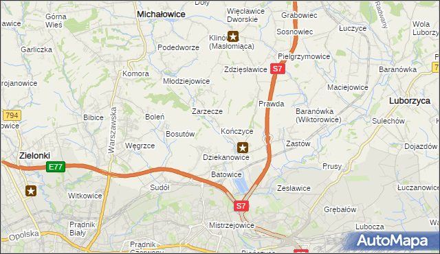 mapa Kończyce gmina Michałowice, Kończyce gmina Michałowice na mapie Targeo