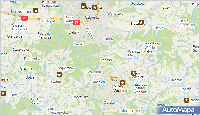 mapa Kopaliny gmina Nowy Wiśnicz, Kopaliny gmina Nowy Wiśnicz na mapie Targeo