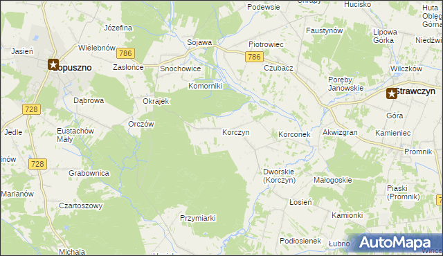 mapa Korczyn gmina Strawczyn, Korczyn gmina Strawczyn na mapie Targeo