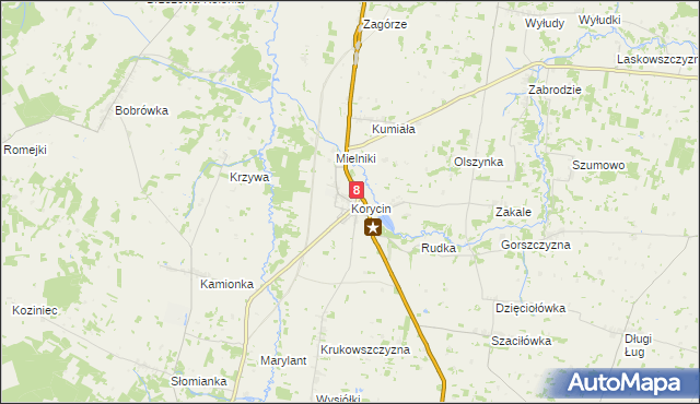 mapa Korycin, Korycin na mapie Targeo