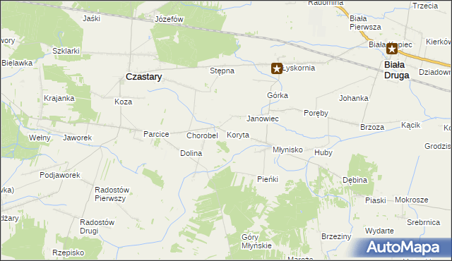 mapa Koryta gmina Biała, Koryta gmina Biała na mapie Targeo