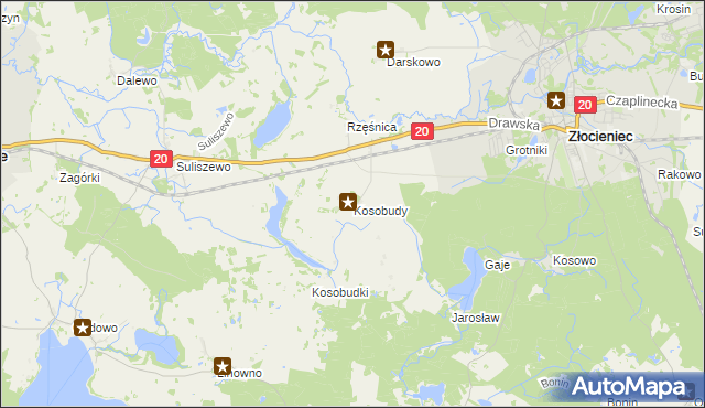 mapa Kosobudy gmina Złocieniec, Kosobudy gmina Złocieniec na mapie Targeo