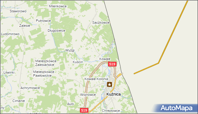 mapa Kowale gmina Kuźnica, Kowale gmina Kuźnica na mapie Targeo