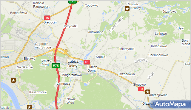 mapa Krobia gmina Lubicz, Krobia gmina Lubicz na mapie Targeo