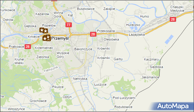 mapa Krówniki gmina Przemyśl, Krówniki gmina Przemyśl na mapie Targeo
