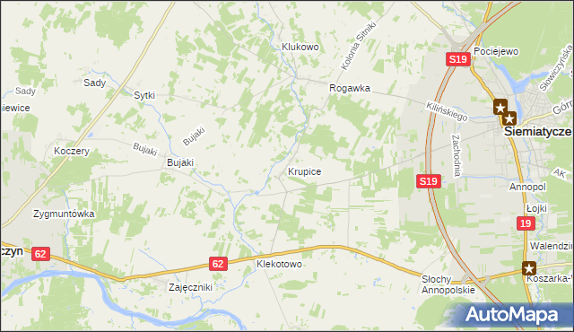 mapa Krupice gmina Siemiatycze, Krupice gmina Siemiatycze na mapie Targeo