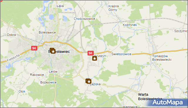 mapa Kruszyn gmina Bolesławiec, Kruszyn gmina Bolesławiec na mapie Targeo