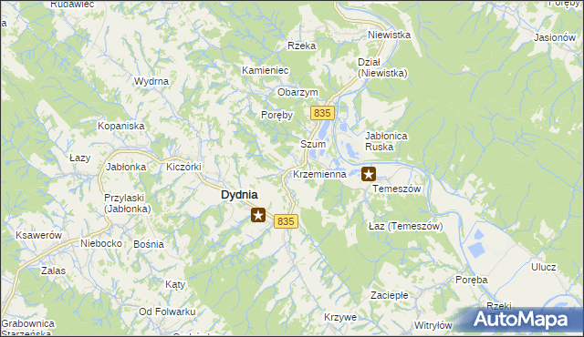 mapa Krzemienna gmina Dydnia, Krzemienna gmina Dydnia na mapie Targeo