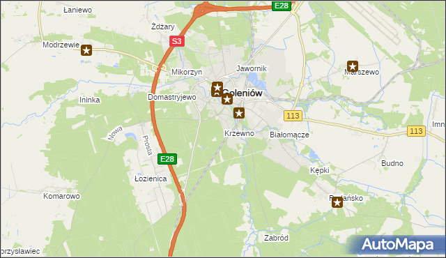 mapa Krzewno gmina Goleniów, Krzewno gmina Goleniów na mapie Targeo