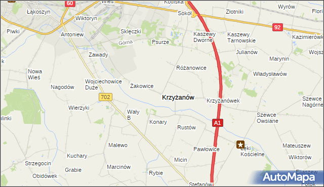 mapa Krzyżanów powiat kutnowski, Krzyżanów powiat kutnowski na mapie Targeo
