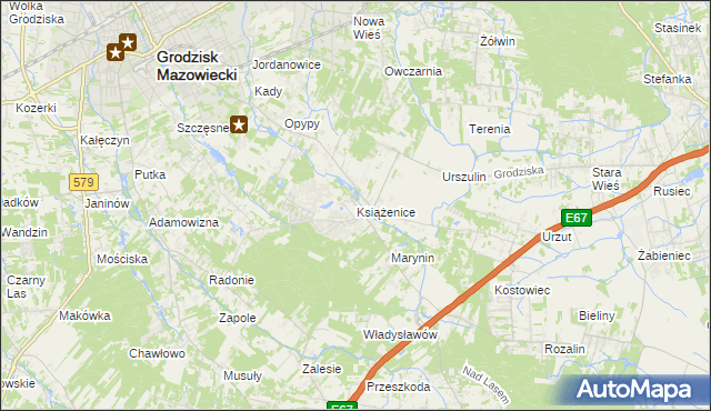 mapa Książenice gmina Grodzisk Mazowiecki, Książenice gmina Grodzisk Mazowiecki na mapie Targeo