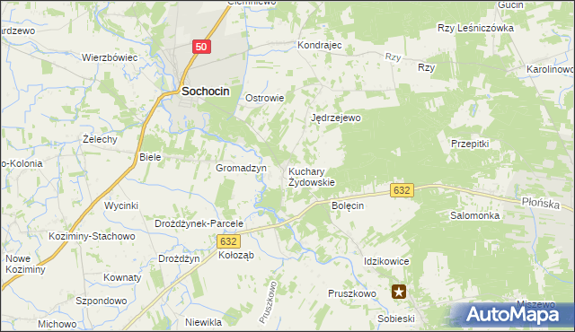 mapa Kuchary Żydowskie, Kuchary Żydowskie na mapie Targeo