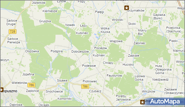 mapa Kuźniaki, Kuźniaki na mapie Targeo