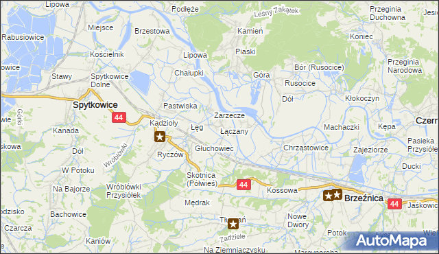 mapa Łączany gmina Brzeźnica, Łączany gmina Brzeźnica na mapie Targeo