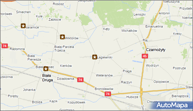 mapa Łagiewniki gmina Czarnożyły, Łagiewniki gmina Czarnożyły na mapie Targeo