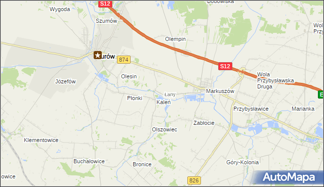 mapa Łany gmina Markuszów, Łany gmina Markuszów na mapie Targeo