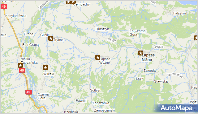 mapa Łapsze Wyżne, Łapsze Wyżne na mapie Targeo