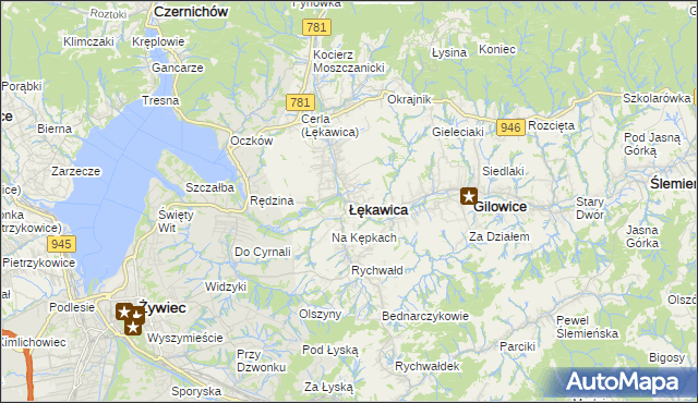 mapa Łękawica powiat żywiecki, Łękawica powiat żywiecki na mapie Targeo