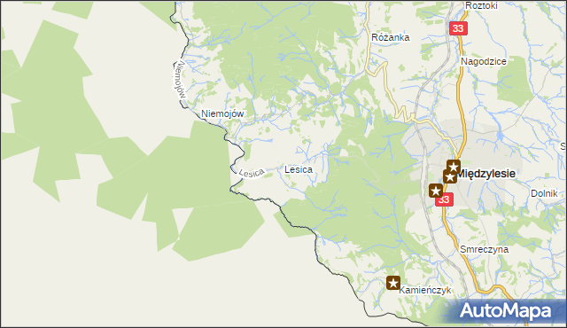 mapa Lesica gmina Międzylesie, Lesica gmina Międzylesie na mapie Targeo