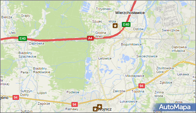 mapa Łętowice gmina Wierzchosławice, Łętowice gmina Wierzchosławice na mapie Targeo