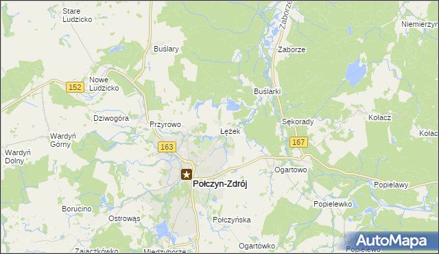 mapa Łężek gmina Połczyn-Zdrój, Łężek gmina Połczyn-Zdrój na mapie Targeo
