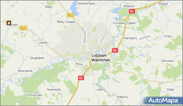 mapa Lidzbark Warmiński, Lidzbark Warmiński na mapie Targeo