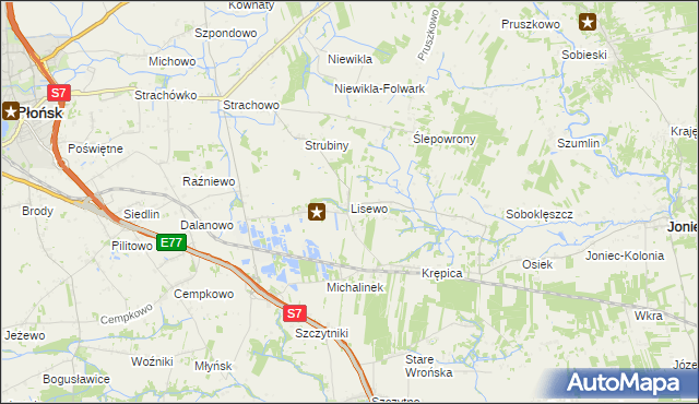 mapa Lisewo gmina Płońsk, Lisewo gmina Płońsk na mapie Targeo