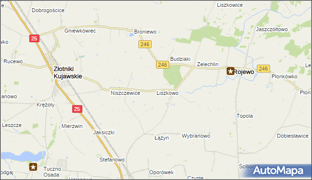mapa Liszkowo gmina Rojewo, Liszkowo gmina Rojewo na mapie Targeo