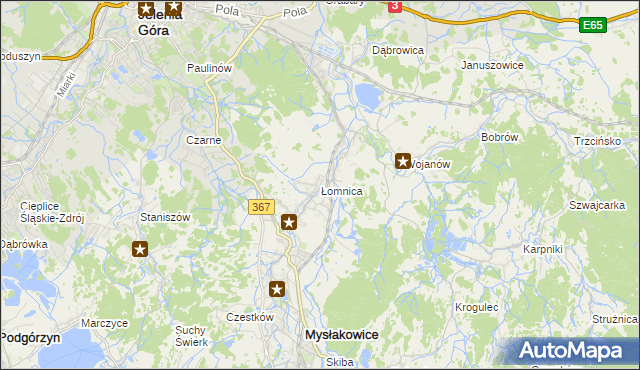 mapa Łomnica gmina Mysłakowice, Łomnica gmina Mysłakowice na mapie Targeo