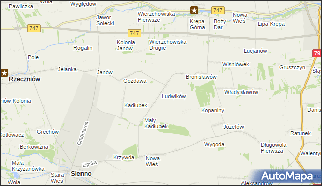 mapa Ludwików gmina Sienno, Ludwików gmina Sienno na mapie Targeo
