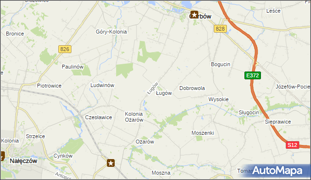 mapa Ługów gmina Jastków, Ługów gmina Jastków na mapie Targeo
