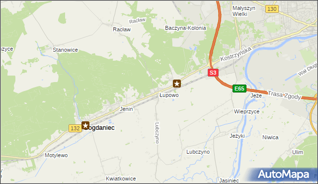 mapa Łupowo gmina Bogdaniec, Łupowo gmina Bogdaniec na mapie Targeo