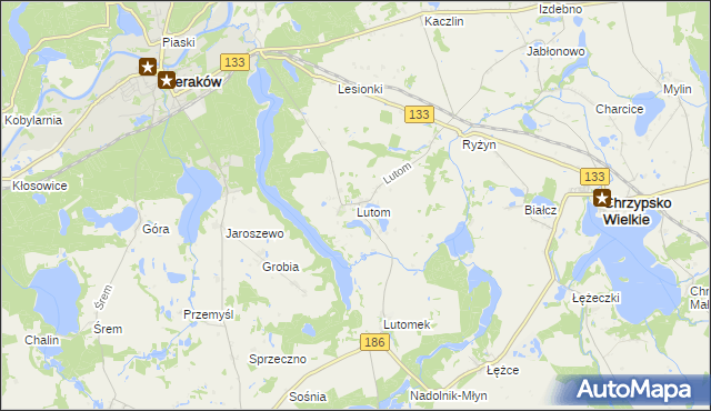 mapa Lutom gmina Sieraków, Lutom gmina Sieraków na mapie Targeo