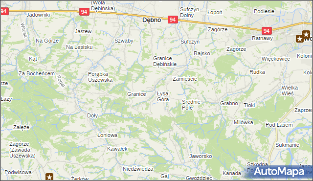 mapa Łysa Góra gmina Dębno, Łysa Góra gmina Dębno na mapie Targeo