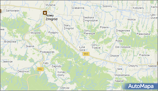 mapa Łysa Góra gmina Nowy Żmigród, Łysa Góra gmina Nowy Żmigród na mapie Targeo