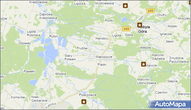 mapa Mąkoszyce gmina Kobyla Góra, Mąkoszyce gmina Kobyla Góra na mapie Targeo