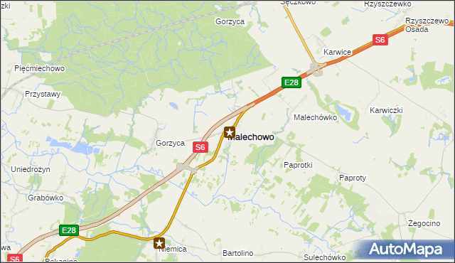 mapa Malechowo powiat sławieński, Malechowo powiat sławieński na mapie Targeo