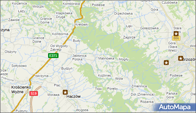 mapa Malinówka gmina Haczów, Malinówka gmina Haczów na mapie Targeo
