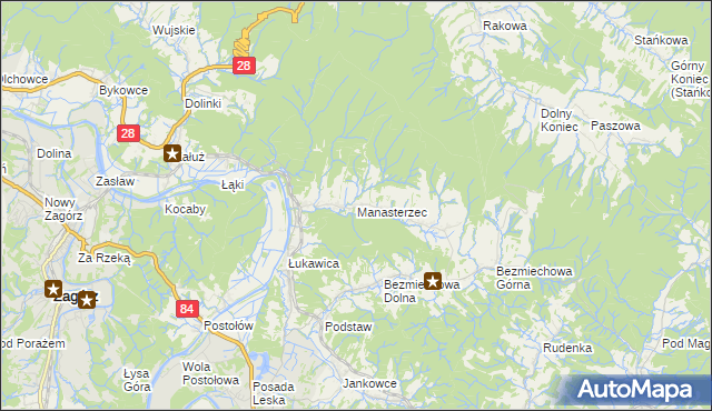 mapa Manasterzec, Manasterzec na mapie Targeo