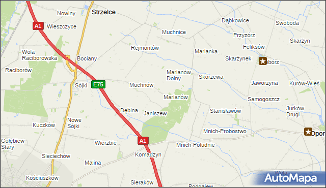 mapa Marianów gmina Strzelce, Marianów gmina Strzelce na mapie Targeo