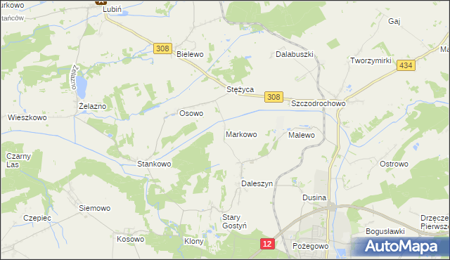 mapa Markowo gmina Gostyń, Markowo gmina Gostyń na mapie Targeo