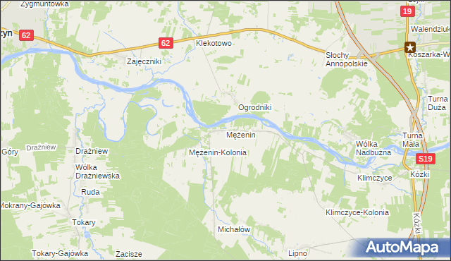 mapa Mężenin gmina Platerów, Mężenin gmina Platerów na mapie Targeo