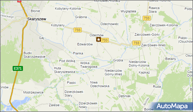 mapa Miasteczko gmina Skaryszew, Miasteczko gmina Skaryszew na mapie Targeo