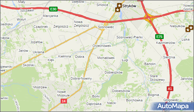 mapa Michałówek gmina Stryków, Michałówek gmina Stryków na mapie Targeo