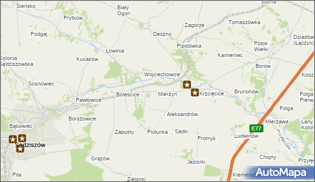 mapa Mierzyn gmina Sędziszów, Mierzyn gmina Sędziszów na mapie Targeo